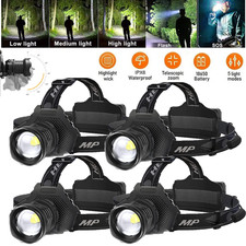 1-4Pack 100000 Lumen Super Bright Head Lamp Rechargeable LED Headlamp Flashlight