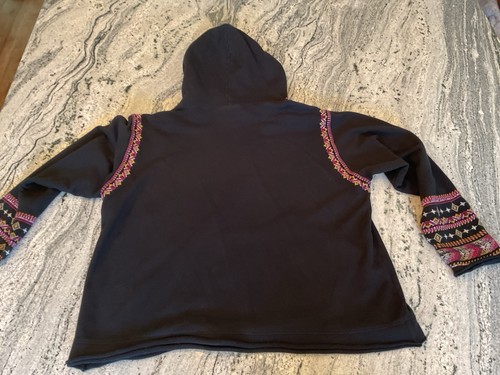 JOHNNY WAS Hoodie SWEATSHIRT SCHWARZ BAUMWOLLE Strick bunt Blumenstickerei L - Bild 5 von 7