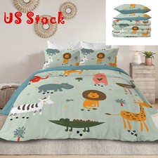 3PCS Soft Different Animals Print Duvet Cover Set Green Bedding Sets Full Size