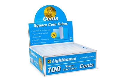 10 Square Coin Tubes For US Quarters - Lighthouse Archival Quality, Stackable 9 thumbnail image