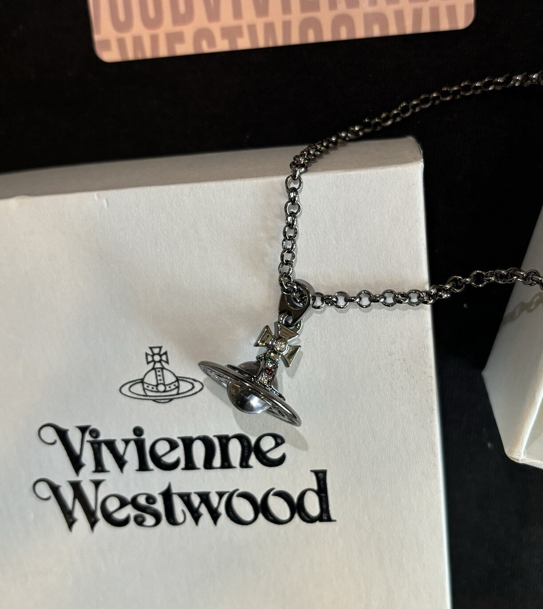 Vivienne Westwood Gunmetal Small Orb Pendant Necklace New in