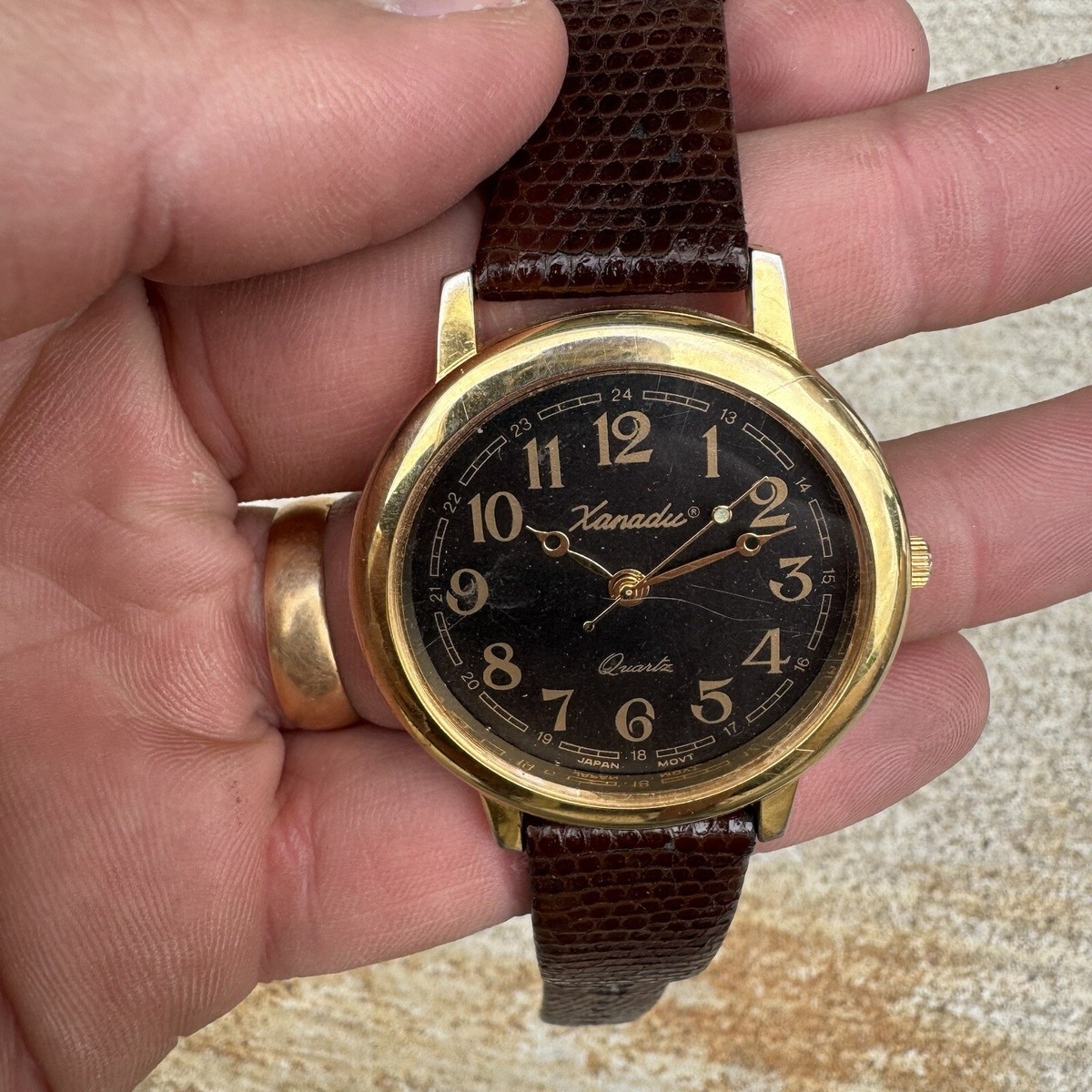 Vintage Gold / Black Mens Xanadu Quartz Watch With Speidel Lizard
