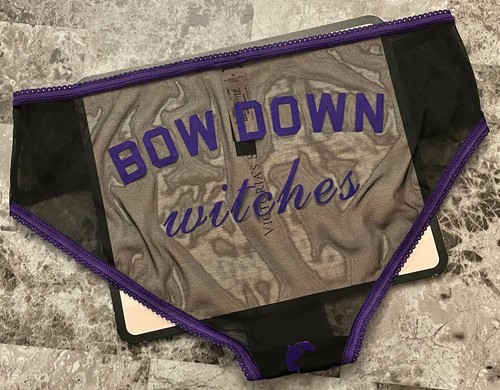 VICTORIA'S SECRET PURPLE HALLOWEEN MESH VELVET BOW DOWN WITCH HAT RARE PANTIES - Bild 4 von 4