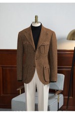Men's Blazer Notch Lapel Brown Jacket Single Breasted Business Casual Outfits