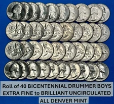 1976-D Bicentennial Drummer Boy Quarters Roll of 40 EXTRA FINE to UNCIRCULATED