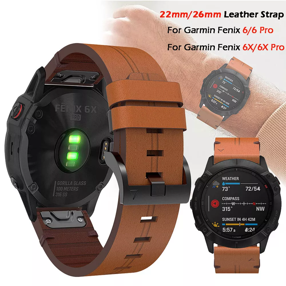 For Garmin Fenix 7X/6X/5X Genuine Leather Watch Strap Adjustable Bracelet  Smart Watch Band with Buckle - Light Brown Wholesale