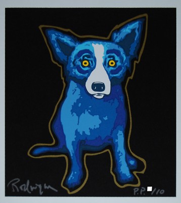 George Rodrigue Blue Dog Golden Shadow Silkscreen Print Signed