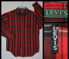 Vtg LEVIS SUTTER CREEK Buffalo Plaid Cotton Shirt Sz Medium Black Tag Z