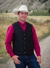 Wyoming Traders Men Ranger Pinstriped Wool Conceal Carry Oversized Vest BLACK