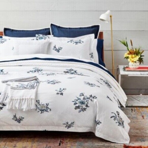 Ralph Lauren Fallon Duvet Cover KING White blue floral Blanc Bleu $430 NEW - Afbeelding 1 van 6