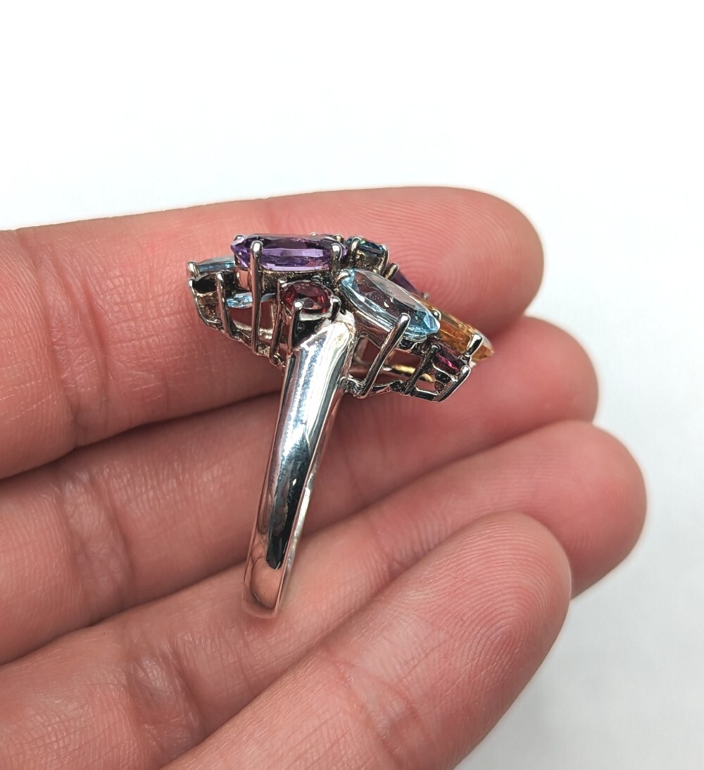 Sterling Silver 925 Multicolor Multi Gemstone Clu… - image 9