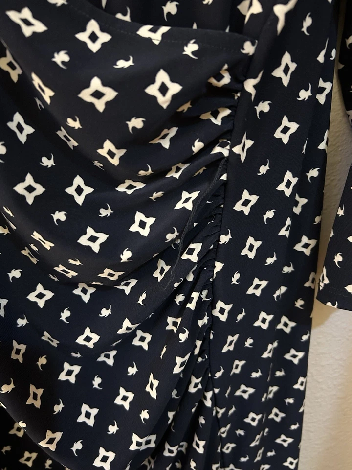Lauren Ralph Lauren Womens Faux Wrap 3/4 Sleeve Navy Blue Print Dress 3X READ - Image 3 of 4