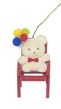 1980s Vtg Avon Flocked White Teddy Bear in Red Metal Chair Ornament Balloons