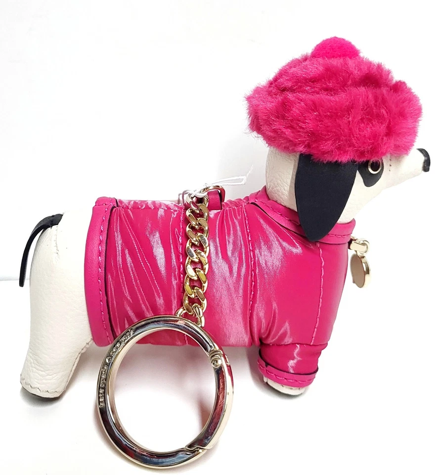 Kate Spade Festive Dachshund Key Chain Bag Charm Festive Pink Multi Leather NWT - Image 3 of 4