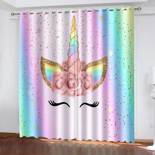 Magische Einhorn Vorhänge Dicke Verdunkelung Schlafzimmer Thermo Ring Top Ösenvorhänge - Bild 1 von 57