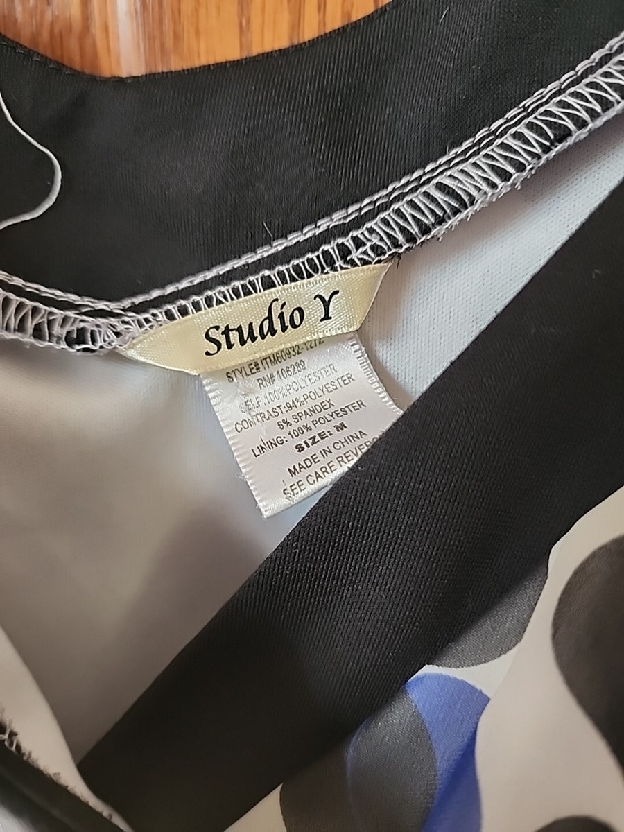 Studio Y Womens Sz M Molded Bra Top Dress Blue Black White
