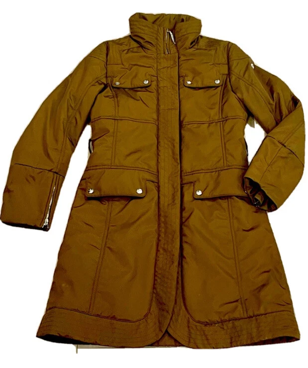 POST CARD Brown Quilted Knee Length Zip Up Ski Jacket Size US 6 Medium