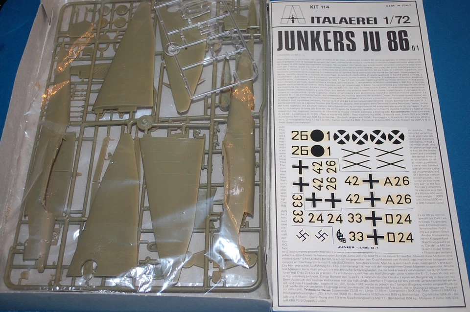 Italaerei 114 - Junkers JU 86 D1 German Bomber scala 1/72 - Immagine 2 di 2