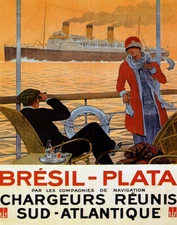 POSTER BRAZIL PLATA ARGENTINA TRAVEL BY STEAM BOAT SHIP VINTAGE REPRO FREE S/H