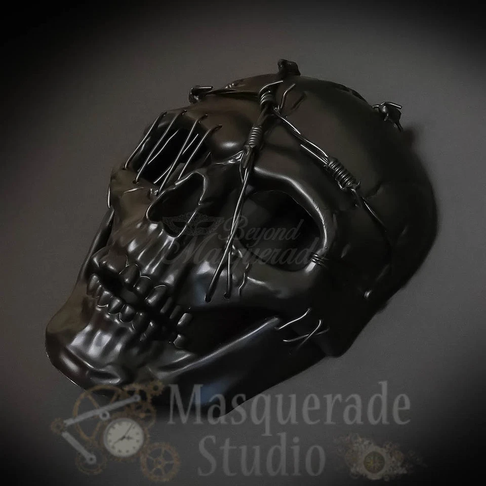 Men's Steampunk Full Face Skull Halloween Costume Masquerade Mask [Black] - Image 3 of 4