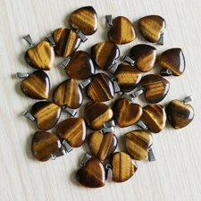 Wholesale 50pcs Natural Tiger Eye Stone Heart Pendants Charms Beads Jewellery