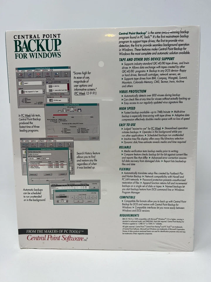 Central Point Backup for Windows Version 7.2 Vintage Software 3.5" Disks Sealed - Image 4 of 4