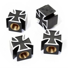 4 Black Iron Cross Wheel Tire Pressure Air Stem Valve Caps For Suv-car-truck