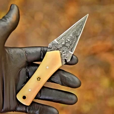 Mini handmade Damascus Fix Blade hunting dagger boot knife Double edged EDC