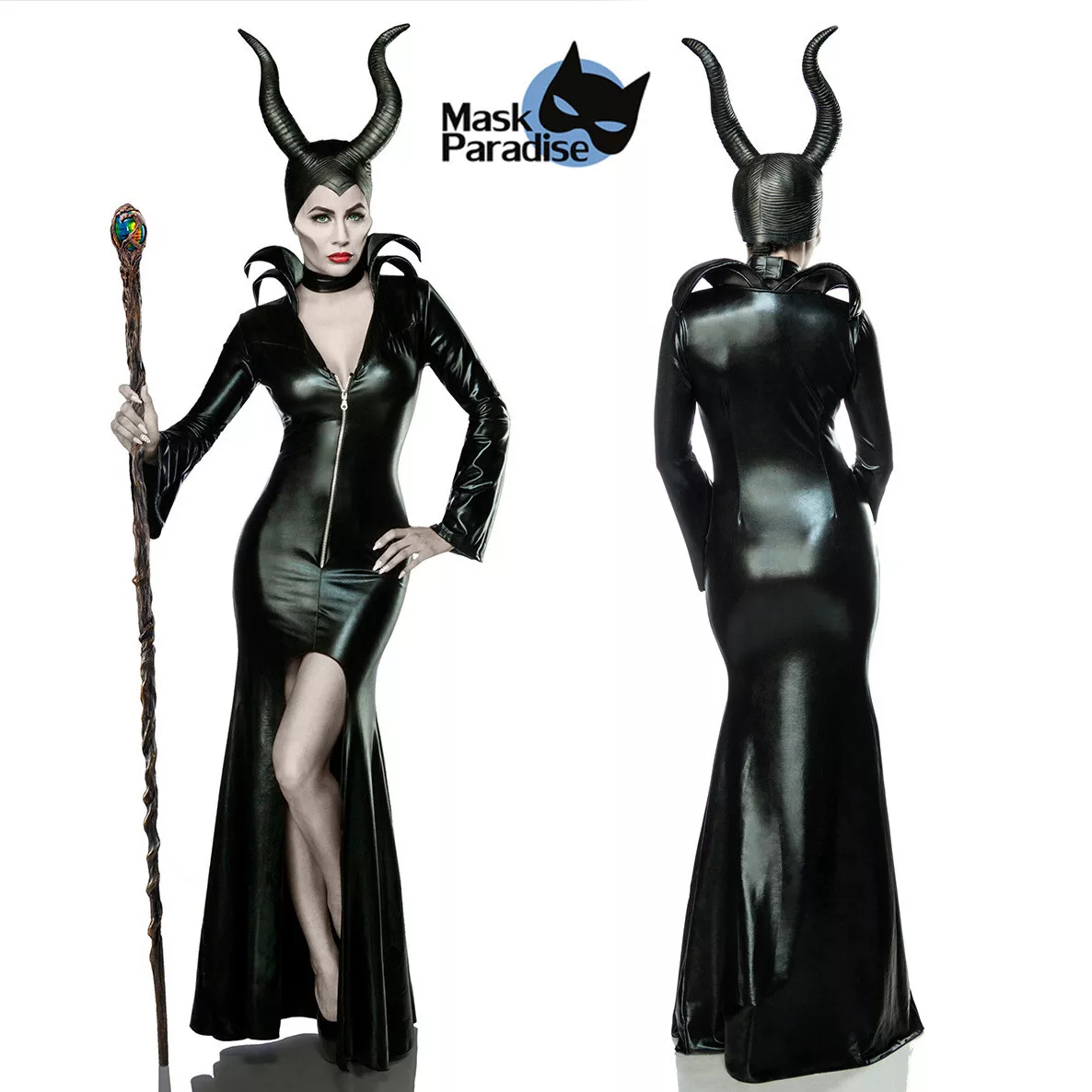 Costume Carnevale Maleficent Strega Malefica Maschera travestimento  Halloween