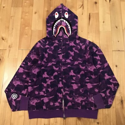 BAPE Fire camo shark full zip hoodie purple camo NIGO A Bathing