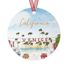 Venice Beach Round Metal Ornament California Vacation Travel Gift