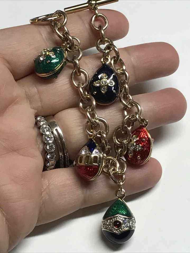 Pulsera Rojo Azul Verde Esmalte Cristal Navidad Festivo Huevo Dije 7.5" 3/21 Foto 4 de 4