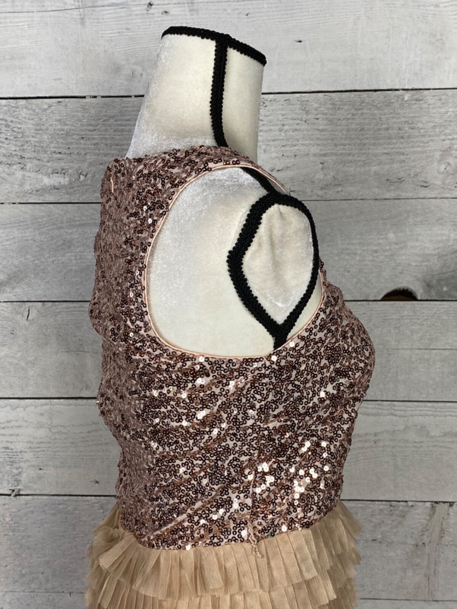 Badgley Mischka Cocktail Dress Small Rose Gold Sequin Layered Mark And  James | eBay