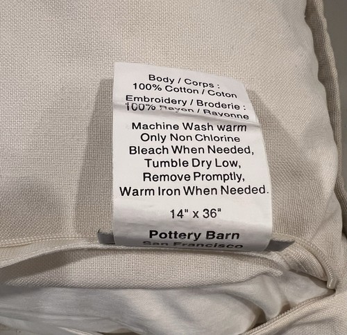POTTERY BARN Leaves Embroidered Lumbar Pillow Cover PLUS Cushion Insert 14 x 36 - Picture 11 of 14