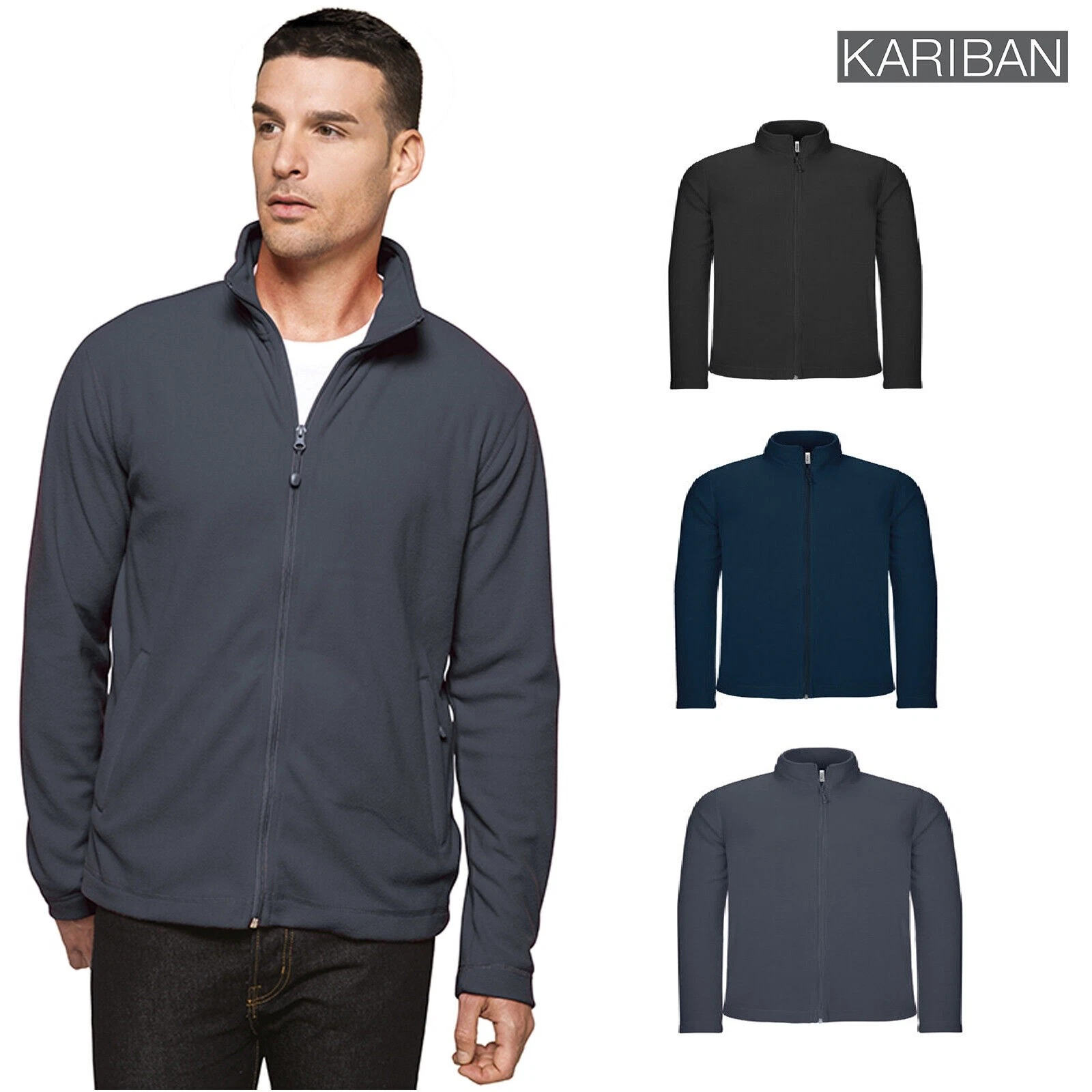 Kariban Full Zip Microfleece Jacket Adult Zippered Blank Plain Fleece Jacket