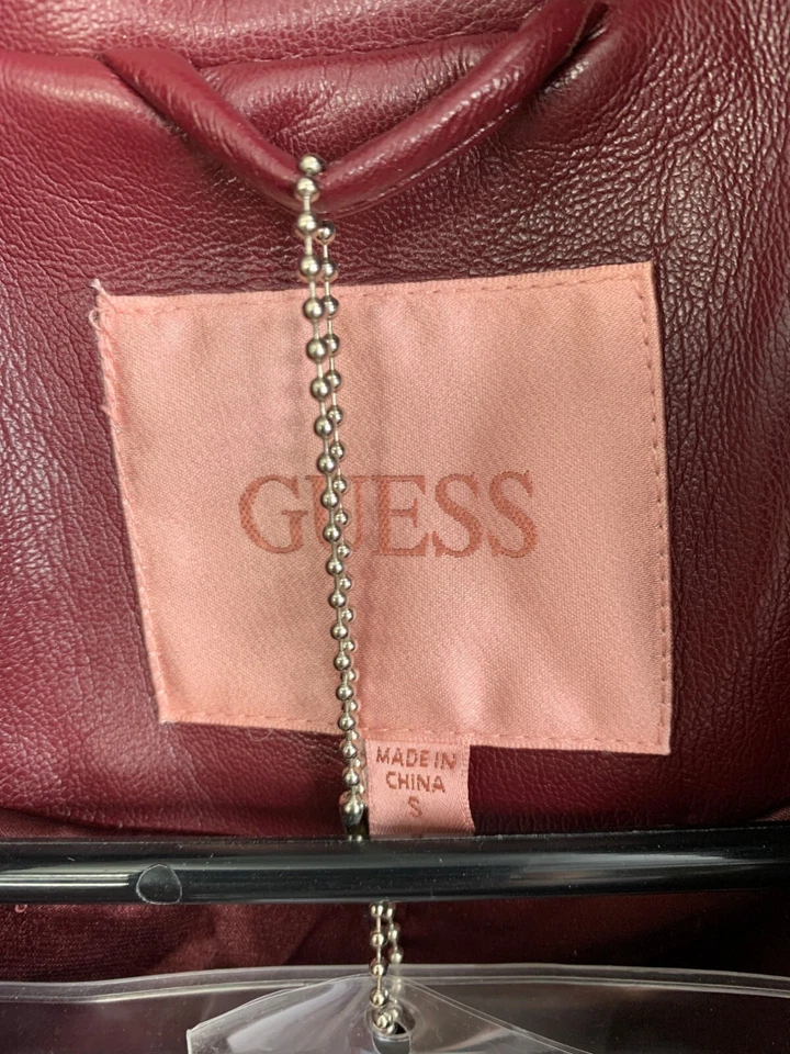 Size S Guess Womens Wine Red Faux Leather Blazer Jacket New Emelie $178 - Image 4 of 4