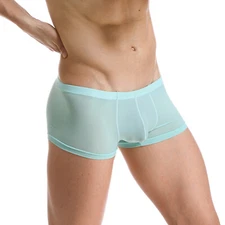 Men Boxer Brief Trunks Shorts Low-rise Underwear Sexy Ice Silk See-through