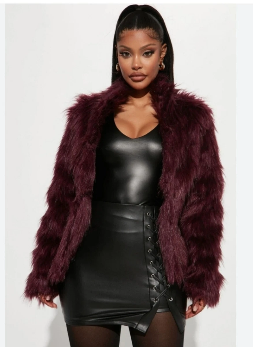 Fashion Nova Fernanda Faux Fur Coat - Women's Sz. L - Burgundy- EUC! Wine  Jacket | eBay