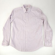 Calvin Klein Dress Shirt Mens Large Purple Plaid Button Up Slim Fit Cool Tech