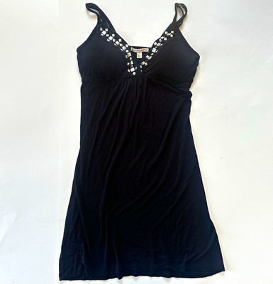 Made For Me 2 Look Amazing Black Studded V-Neck Strappy Knit Slip Dress M Y2K