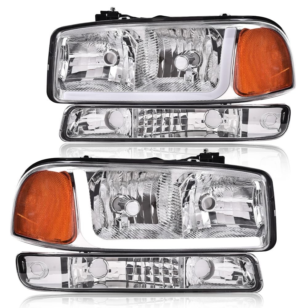 LED DRL Headlights for GMC Sierra 1500 1999-2007 HD Clear Lens Amber Reflector