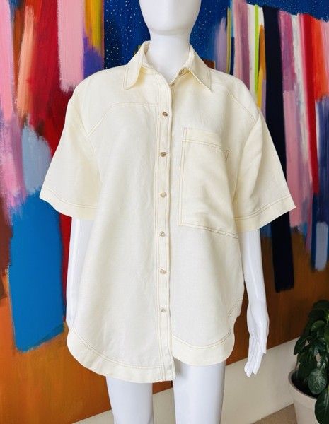Aje size L (oversized fit) short sleeve shirt top cream linen rayon