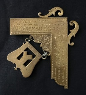 Masonic Jewell WW1 Inscribed Made from German Shell Damaged Arras Cathedral 1917