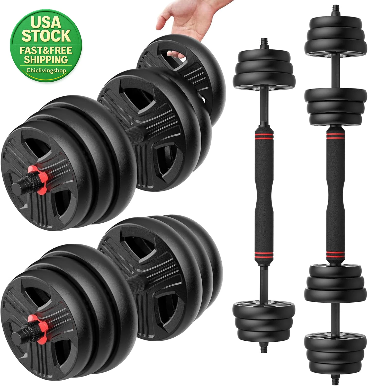 Adjustable Dumbbell Set 20 30 40 55 60 80Lbs 2 in 1 Home Gym Weight Set
Opens in a new window or tab