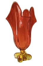 Viking Glass Epic Four Square Footed Swung Vase in Persimmon Cadmium UV Glow 