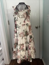 Express XL ivory with pink green flowers midi sundress