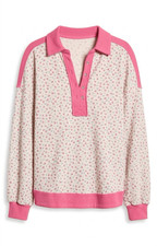 BiBi Pink Floral Printed Thermal 1/2 Button Down Knit Top NWT