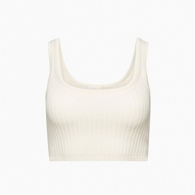 Aritzia Wilfred Manila Ivory White Merino Wool Crop Ribbed Knit Tank Top XS