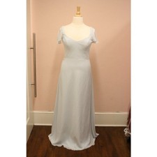 Hayley Paige Occasions 52253 Long Chiffon Bridesmaid Dress Frost Size 14
