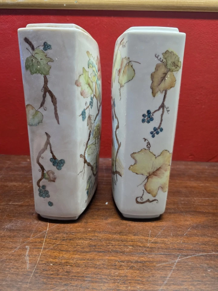 2 ceramic vases  or utensil holder.  Leaves Cabins Signed 9.5" - Image 2 of 4